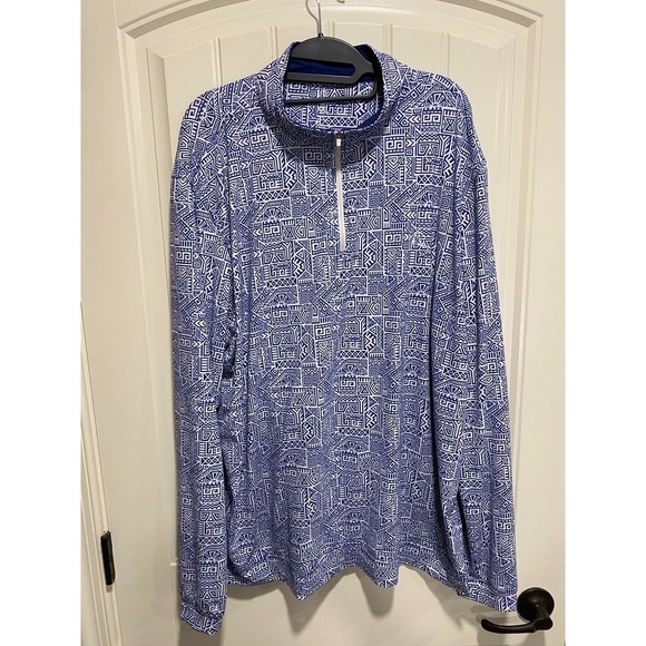Rhoback 1/4 Zip Pullover Shirt Mens 2XL Blue Geometric Stretch Performance Golf